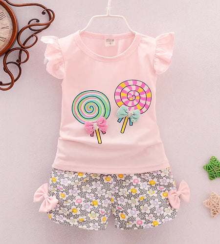 Two Pieces Cotton Girls Clothing Sets Summer Vest Sleeveless Children Sets Fashion Girls Clothes Suit Casual Floral Outfits 1-5T