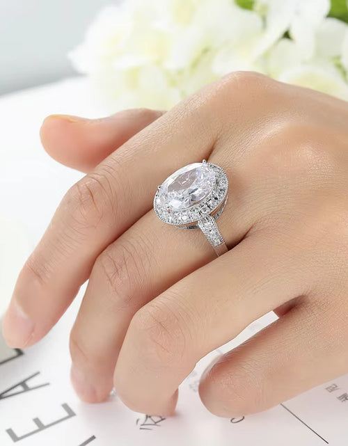 Load image into Gallery viewer, Romantic Female 1 Carat Zircon Stone Ring 925 Sterling Silver Blue AAA Mosaic Zircon Solitaire Promise Love Wedding Band Rings
