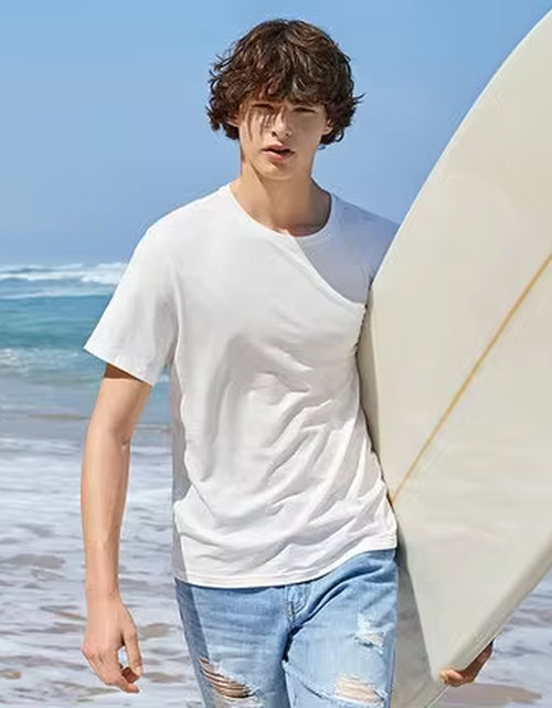 Load image into Gallery viewer, Summer Cotton T Shirts Men 2024 Simple O Neck Stretch Solid New Tops Clothing Casual Tshirt Man Streetwear Cool Tee Shirts
