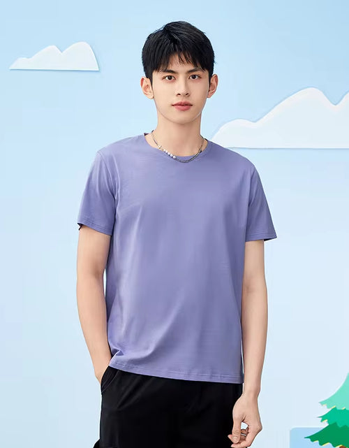 Load image into Gallery viewer, Summer Cotton T Shirts Men 2024 Simple O Neck Stretch Solid New Tops Clothing Casual Tshirt Man Streetwear Cool Tee Shirts
