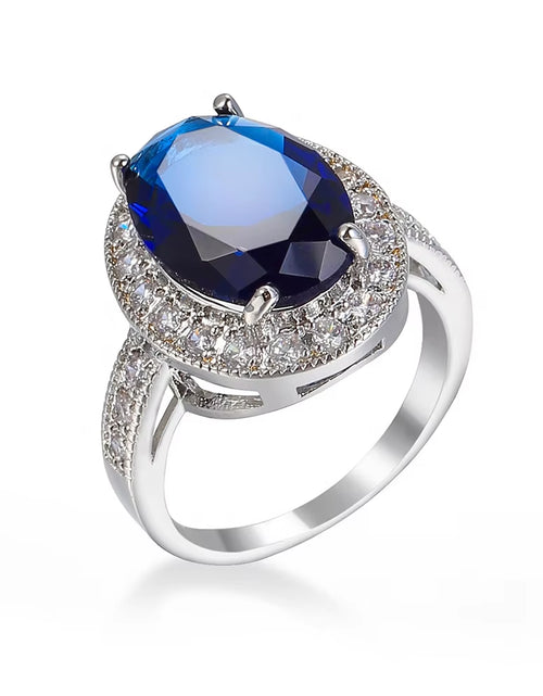 Load image into Gallery viewer, Romantic Female 1 Carat Zircon Stone Ring 925 Sterling Silver Blue AAA Mosaic Zircon Solitaire Promise Love Wedding Band Rings
