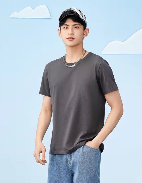 Load image into Gallery viewer, Summer Cotton T Shirts Men 2024 Simple O Neck Stretch Solid New Tops Clothing Casual Tshirt Man Streetwear Cool Tee Shirts
