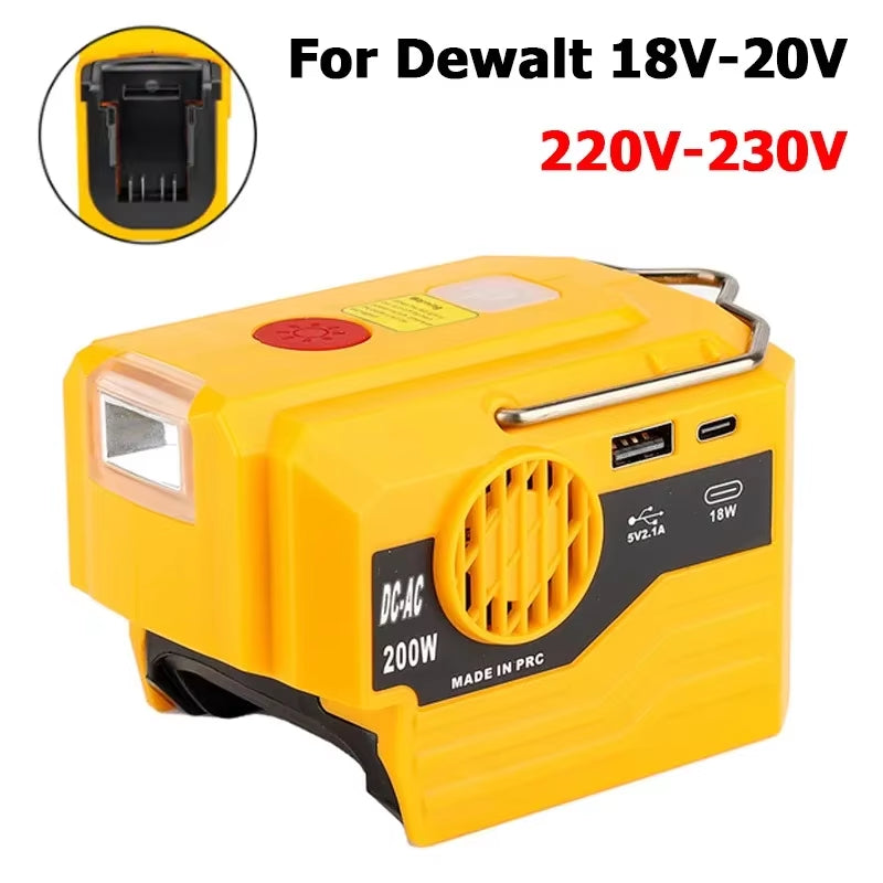 PowerPro Dewalt Battery Inverter – 18V-20V DC to 120V/220V AC with Dual USB, Ultimate Outdoor Power Adapter