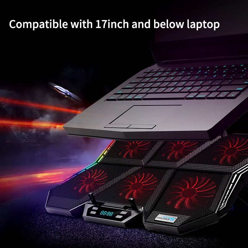 Gaming RGB Laptop Cooler 12-17 Inch Led Screen Laptop Cooling Pad Notebook Cooler Stand with Six Fan and 2 USB Ports