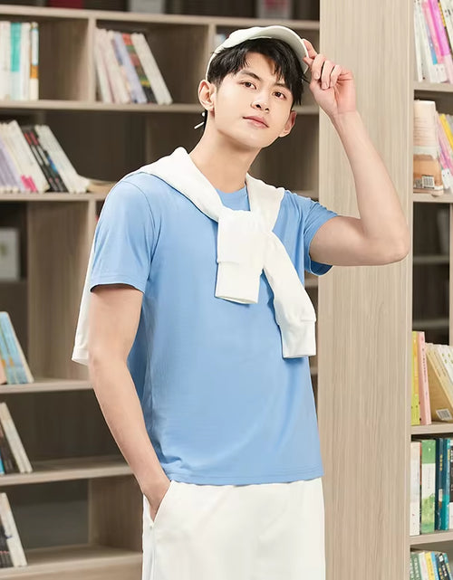 Load image into Gallery viewer, Summer Cotton T Shirts Men 2024 Simple O Neck Stretch Solid New Tops Clothing Casual Tshirt Man Streetwear Cool Tee Shirts
