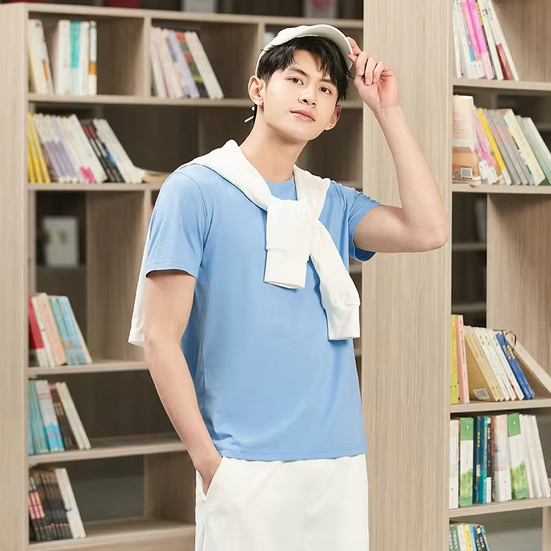 Summer Cotton T Shirts Men 2024 Simple O Neck Stretch Solid New Tops Clothing Casual Tshirt Man Streetwear Cool Tee Shirts