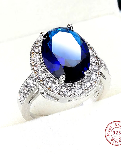 Load image into Gallery viewer, Romantic Female 1 Carat Zircon Stone Ring 925 Sterling Silver Blue AAA Mosaic Zircon Solitaire Promise Love Wedding Band Rings
