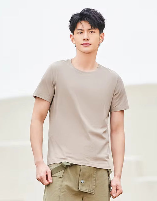 Load image into Gallery viewer, Summer Cotton T Shirts Men 2024 Simple O Neck Stretch Solid New Tops Clothing Casual Tshirt Man Streetwear Cool Tee Shirts
